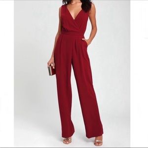 Lulu’s Kiska Burgundy Lace Wide-Leg Jumpsuit